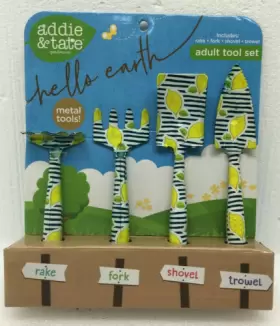 Addie & Tate 794434371088 Gardening Metal Tool Set Mini Hello Earth Beautiful Designer Look And