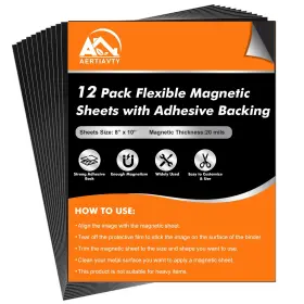 B0db57v8zg Aertiavty 12-pack Magnetic Sheets With Adhesive Backing 8x10 Inch 20mil