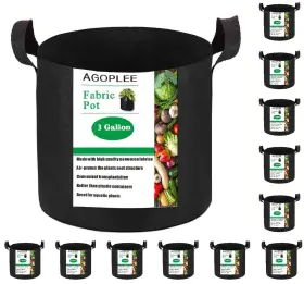 Agoplee 700204150661 12-pack 3 Gallon Plant Grow Bags Heavy Duty Thickened Nonwoven Fabric Pots Wi