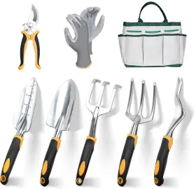 Z001 Aimore Garden Tools 9 Piece Heavy Duty Gardening Set With Nonslip Rubber Grip Sta