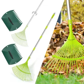 Altdorff 762917237138 Leaf Rake Set Garden Rakes For Leaves 65inch Adjustable Long With 16 Wide Metal