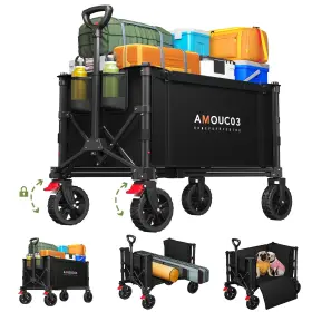 Amada Homefurnishing 810181468533 Wagons Carts Foldable Collapsible Wagon Cart With 220 Lbs Max Load And Expan