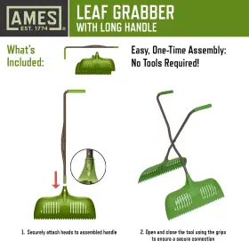 Ames 049206161955 Leaf Grabber Rake With Long Handle And Cushioned Grip For Leaves Lawn Clipping #3