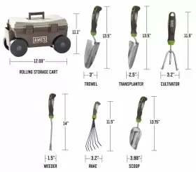 10000-03449 Ames 6-pcs Garden Tool Set With Convenient Rolling Storage Cart For Versatile Use #2