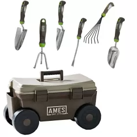 10000-03449 Ames 6-pcs Garden Tool Set With Convenient Rolling Storage Cart For Versatile Use