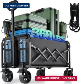 Amkurozo 607612297073 Collapsible Wagon Cart Foldable With Breakes - 360 Lbs Heavy Duty Folding Grocer