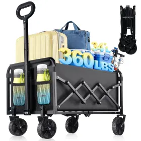 Amkurozo 607612297080 Best Collapsible Wagon Cart With Wheels Foldable - Lightweight 360lbs Heavy Duty