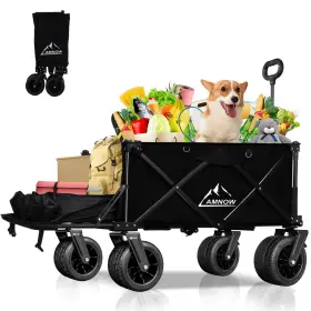 Fw0406 Amnow Collapsible Beach Wagon Cart With Big Wheels 440lbs Large - Scratch And Dent