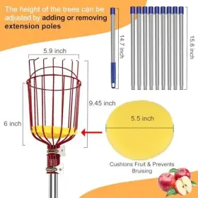 Anewkle 797999154882 13 Feet Fruit Picker Pole Tool With Basket Apple Extendable Stainless #3