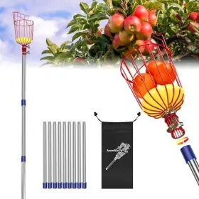 Anewkle 797999154882 13 Feet Fruit Picker Pole Tool With Basket Apple Extendable Stainless