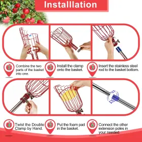 Anewkle 797999671785 7 Feet Extendable Fruit Picker Pole With Metal Basket 35-86 Inch Stainless St #3
