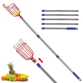 Anewkle 797999671785 7 Feet Extendable Fruit Picker Pole With Metal Basket 35-86 Inch Stainless St