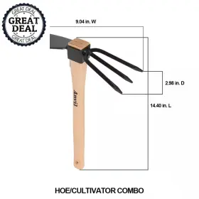 Anvil 313043581505 14-2/5 Inch Wood Handle Digging Hoe/cultivator Combo Rust-resist Black Coated Steel #3