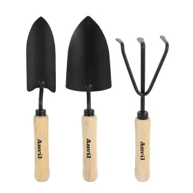 Anvil 445013837831 3-piece Wood Handle Garden Tool Set Trowel Transplanter And Cultivator