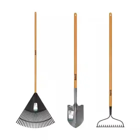 Anvil 445030921919 3-piece Wood Handle Garden Essentials Tool Set Poly Leaf Rake Digging Shovel A