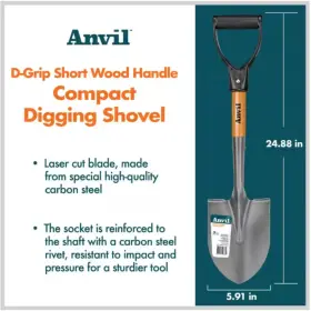 77498-944 Anvil 18 Inch Wood D-grip Short Handle Carbon Steel Compact Digging Shovel Black #3
