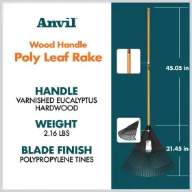 77855-940 Anvil 47 Inch L Wood Handle 24 Poly Leaf Rake Varnished Finish #3