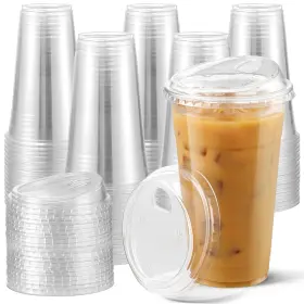 B0dyj9vjh5 Aozita 100-pack 20oz Plastic Cups With Strawless Sip-lids For Iced Coffee And Smooth