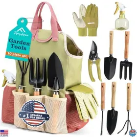 B0dsbv874t Apsaras Usa 10-piece Heavy Duty Steel Gardening Tool Set With Storage Tote Bag Durable Kit
