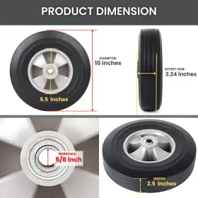 Ar-pro 640117914526 2-pack 10 Inch X 2.5 Flat Free Solid Rubber Tires And Wheel - Wh #2