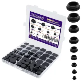 Lrp201a01 Auhsgch 150pcs Flexible Rubber Plugs For Round Holes 9 Sizes Black