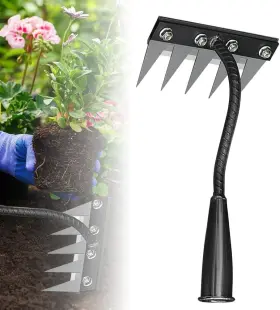 B0fqv2xw86 Auiepet 2025 Upgrade Iron Weeding Rake 5 Teeth Carbon Steel Garden Weeder Rak