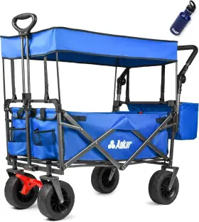 Wg-001-bu Aukar Collapsible Canopy Wagon Hd Utility Garden Cart Handles For Shopping