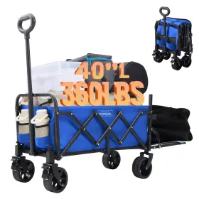 Aurorasynth 199284126442 40ftft Extra Long Collapsible Wagons Carts Foldable 360lbs Wagon Cart