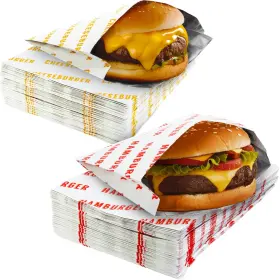 B07qc887rt Avant Grub Retro Grease Proof Burger Wrappers Combo 200pk. Insulated Pro Quality Bulk Ham