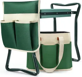 Azjk001 Azbestpro Garden Stool And Kneeler Foldable Gardening Bench With Tool Bag Eva Greenb