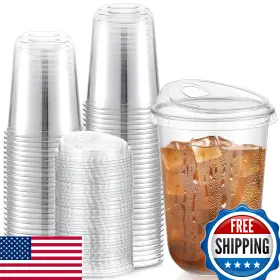 B0fh2jnmx7 Baderke 50x Plastic Cups With Sip Lids Round Bottom Disposable Coffee Smoothie 16o