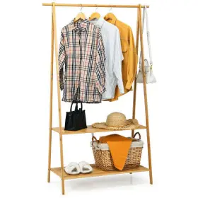Bamboo Clothes Hanging Rack 499854694116 With 2-tier Storage Shelf For Entryway Bedroom-natur