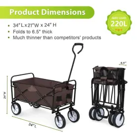 Bansa Rose 514866918701 Garden Carts 24 Inch Folding Double Fabric Portable Swivel Wheels Brown #2