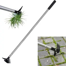 Baraystus Jdus1176 Weed Puller 61 Inch Adjustable Handle 2in1 Rake Tool