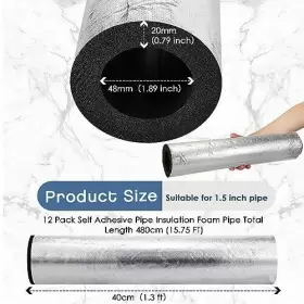 Sij-barydat-0544  Barydat 12 Pcs Pipe Insulation Foam Tubes Self Adhesive Covers 1.89 Inch #3