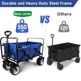 Beau Jardin 789659051600 Collapsible Folding Beach Wagon 350 Pound Foldable Cart With Big Wheels #2