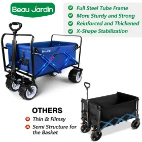 Beau Jardin 789659051600 Collapsible Folding Beach Wagon 350 Pound Foldable Cart With Big Wheels #3