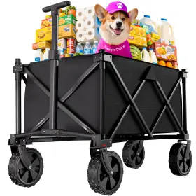 Beau Jardin 895242610027 Collapsible Folding Wagon Cart With Big Wheels Foldable 400lbs Capa