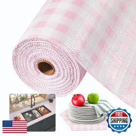 B0fjmbccyz Beautysaid Pink Checker Non-adhesive Shelf And Drawer Liner 23.6 Inch X10ft