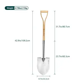 Berry&bird 783911714975 Shovels For Digging 43 Round Spade Heavy Duty Shovel With Wooden D Handle #2