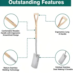 Berry&bird 975270302052 43ftft Garden Digging Spade Square Border With D-grip Handle #2