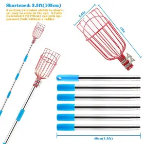 Bestfire 917912973961 Fruit Picker Tool 10-foot Picking Pole With Basket Telescoping Lightw #2