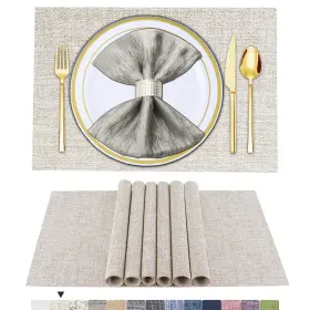 Beteam-jp-st0148th-5-6pcs Beteam Placemats Set Of 6 Woven Vinyl Placemat For Dining Table Washable Wipe