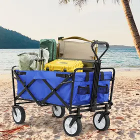 Hh-fw-gt1061-blue Blkmty Garden Cart Folding Wagon Large Foldable Heavy Duty Beach