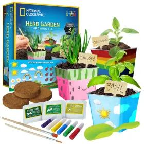 Blue Marble 810070620301 National Geographic Herb Growing Kit For Kids - Decorate 3 Pots With Paint An