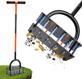 Bluesea 717701043112 Lawn Aerator Tool - 16 Iron Spikes With Ergonomic T-handle Automatic Di