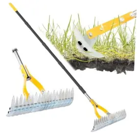 Thr-001 Blumetrec Thatch Rake For Lawn With 74inch Handle 15 Inch Dethatcher Grass To