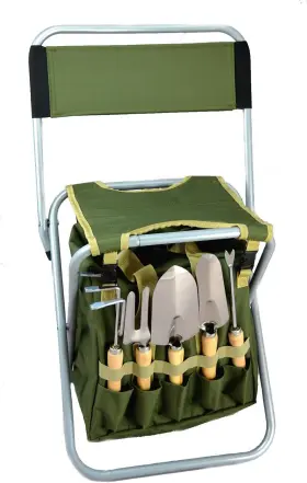 Bo Toys 705353730597 10-piece Gardening Tool Set With Zippered Detachable Tote And Folding Stool