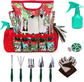 Bo-toys 857922007811 9-piece Garden Tools Set With Gloves And Floral Tote Bag - Gardening Multy