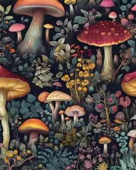 B0dz251219 Bokebeve Mushroom Floral Wallpaper Peel And Stick Vintage Wall Decor 17.5 Inch X78.5